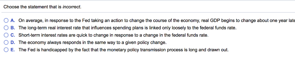 Solved A. On average, in response to the Fed taking an | Chegg.com