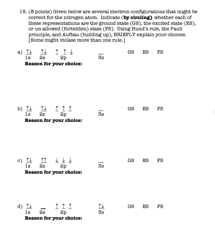 Solved Given below are several electron configurations that | Chegg.com