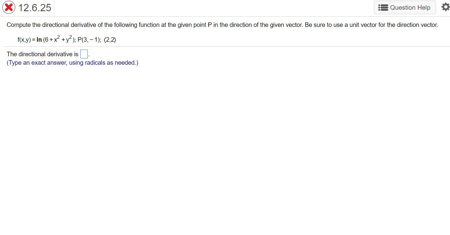 Solved Compute the directional derivative of the following | Chegg.com