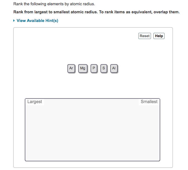 Solved Rank The Following Elements By Atomic Radius Rank Chegg