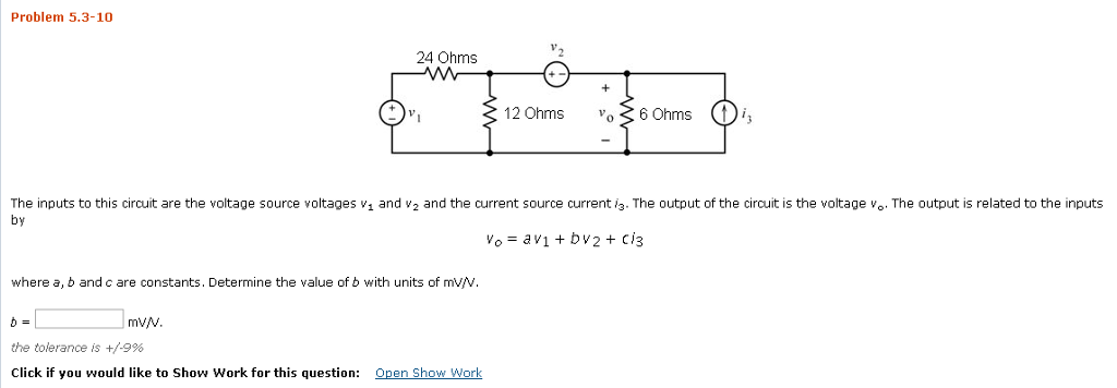 Solved Problem 5.3-10 24 Ohms 12 Ohms hms The inputs to this | Chegg.com