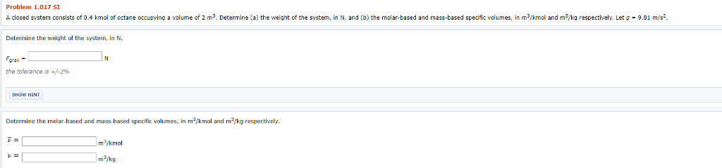 Solved Problem 1.017 SI A closed system consists of 0.4 kmol | Chegg.com