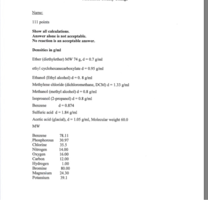 Solved Organic chemistry lab. Please answer all question | Chegg.com