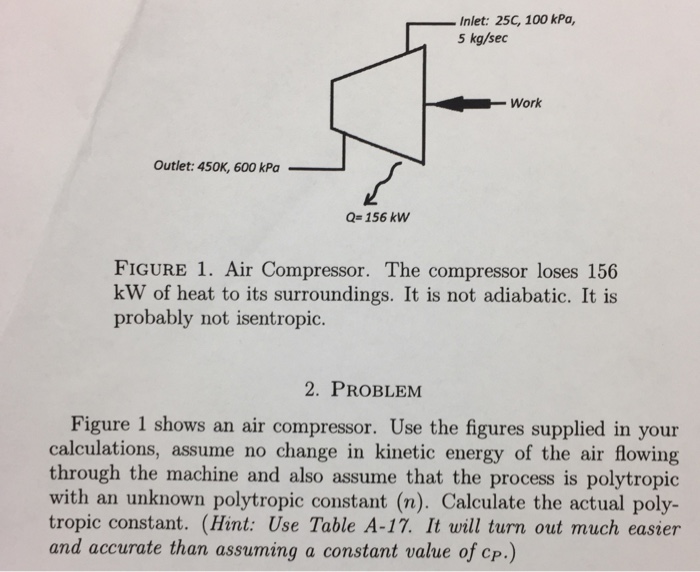 Solved Air Compressor. The Compressor Loses 156 KW Of Heat | Chegg.com