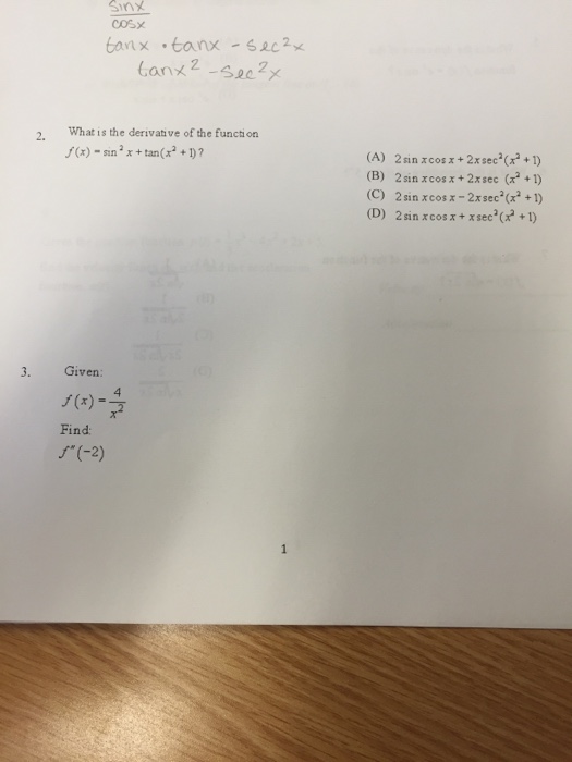 derivative of sin 2 x cos 2 x 1