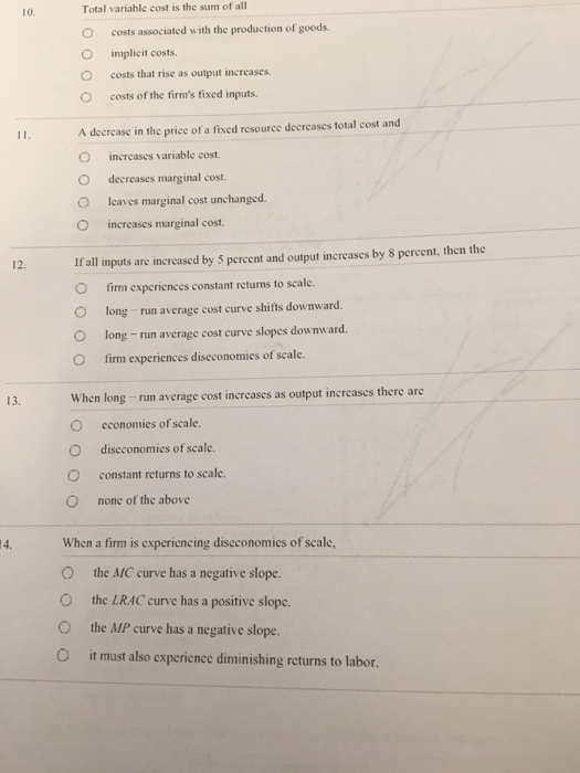 Solved Total variable cost is the sum of nil costs