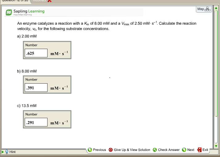 Solved An enzyme catalyzes a reaction with a Km of 8.00 mM