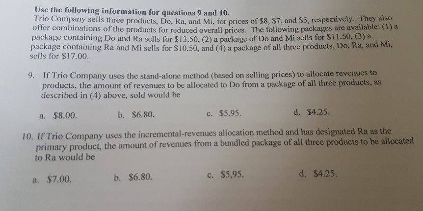 Solved Use the following information for questions 9 an d | Chegg.com