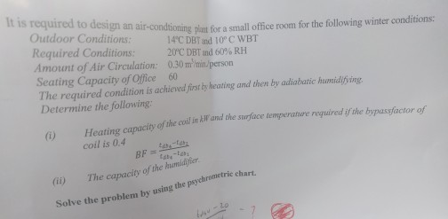 Solved It is required to design an air-conditioning plant | Chegg.com