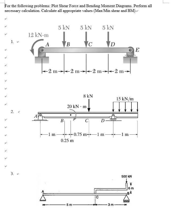 Solved For the following problems: Plot Shear Force and | Chegg.com