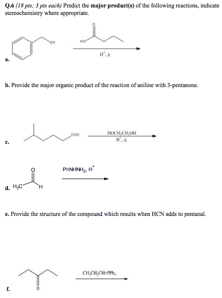 Solved Q.6 (18 pts; 3pts each) Predict the major product(s) | Chegg.com