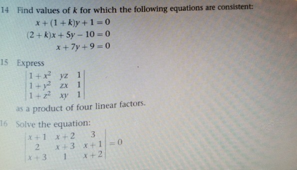 Solved 14 Find values of k for which the following equations 