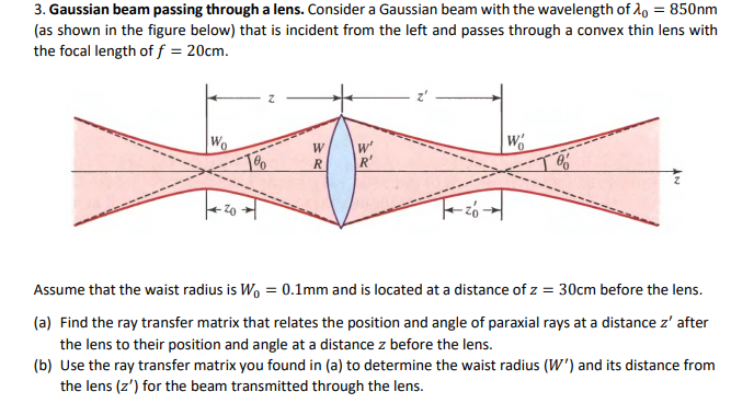 3. Gaussian Beam Passing Through A Lens. Consider A | Chegg.com