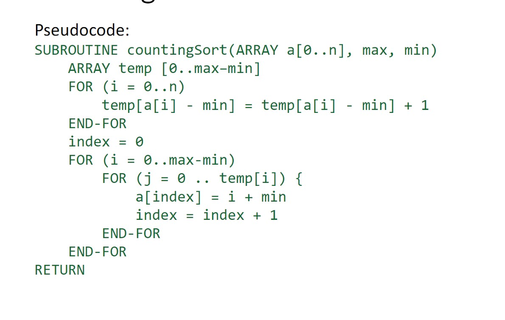 Solved Pseudocode SUBROUTINE CountingSort ARRAY Ae n Chegg