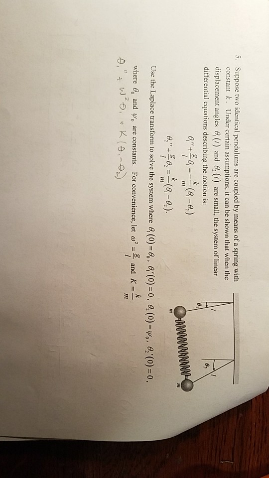 Solved Suppose Two Identical Pendulums Are Coupled By Means