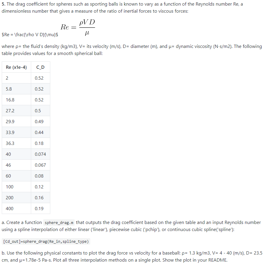 5. The drag coefficient for spheres such as sporting | Chegg.com