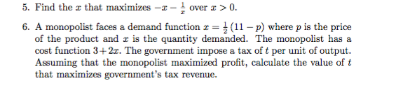 Solved Find the x that maximizes -x - 1/x over x > 0. A | Chegg.com
