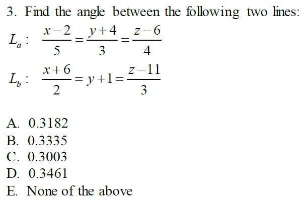 Solved Find the angle between the following two lines: L_a: | Chegg.com