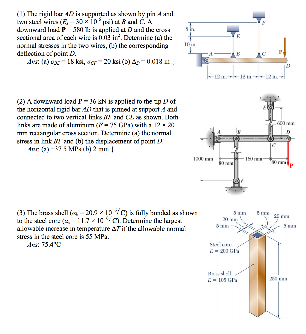 Solved The Rigid Bar AD Is Supported As Shown By Pin A And | Chegg.com