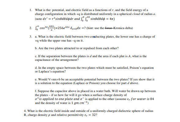 Solved What is the: potential, and electric field as a | Chegg.com