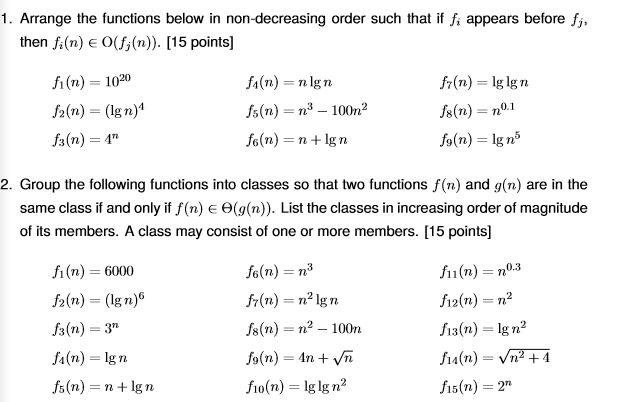 Solved Arrange The Functions Below In Non-decreasing Order | Chegg.com