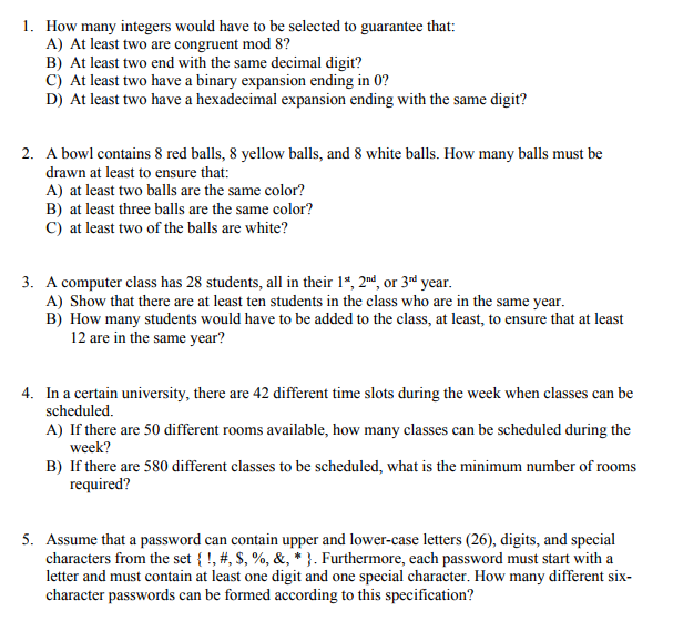 1. How many integers would have to be selected to | Chegg.com
