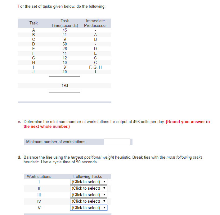 Solved For the set of tasks given below, do the following: | Chegg.com
