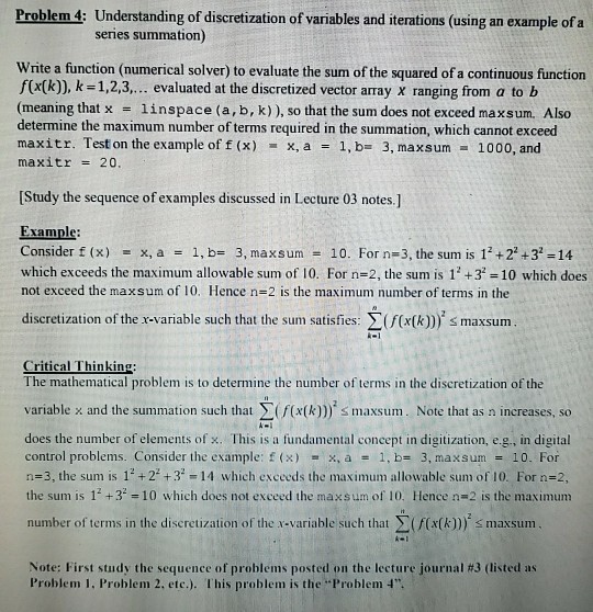 Solved Problem 4: Understanding of discretization of | Chegg.com