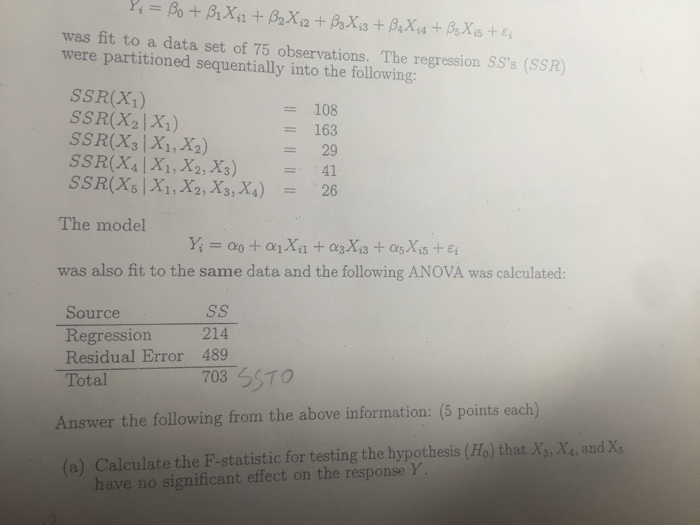 Solved was fit to a data set of 75 observations The | Chegg.com