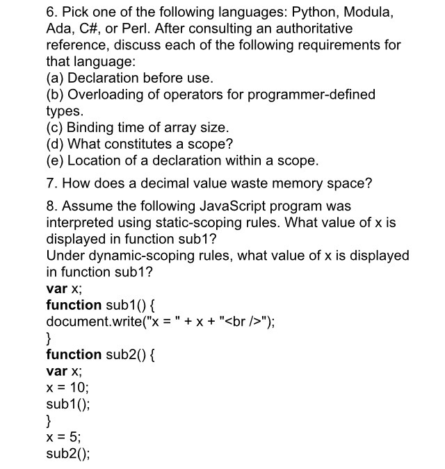 Solved Pick one of the following languages: Python, Modula, | Chegg.com