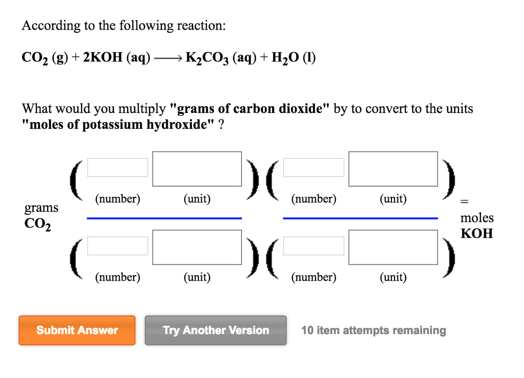 Solved According To The Following Reaction Co2 G 2koh