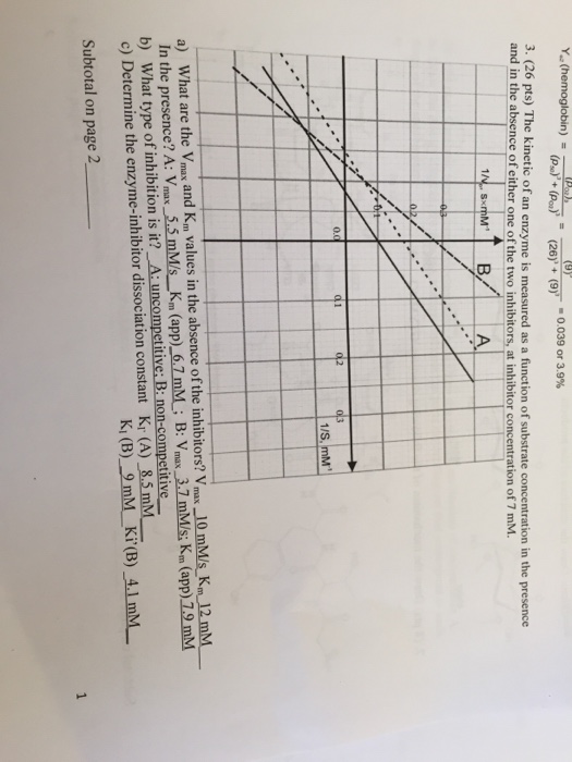 Solved 3. (26 pts) The kinetic of an enzyme is measured as a | Chegg.com