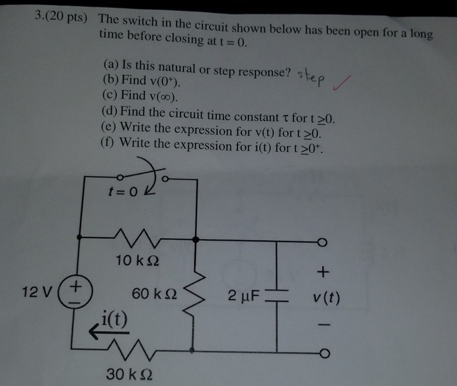 Solved 3.(20 pts) The switch in the circuit shown below has | Chegg.com
