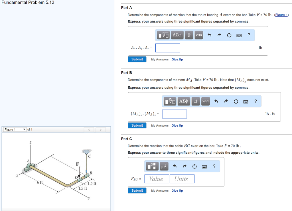 Solved Determine the components of reaction that the thrust | Chegg.com