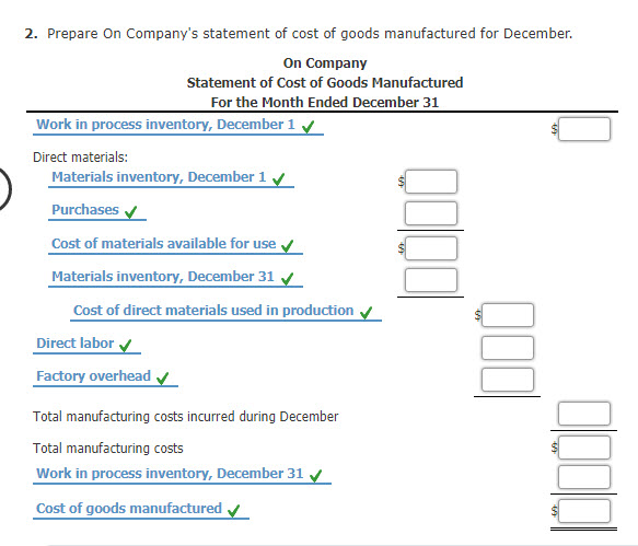 Solved Manufacturing Income Statement Statement Of Cost Of 4674