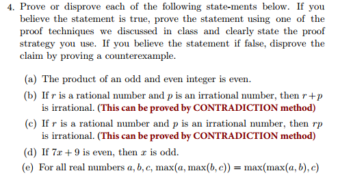 Solved Prove Or Disprove Each Of The Following State Mends