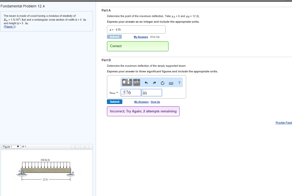 Solved The beam is made of wood having a modulus of