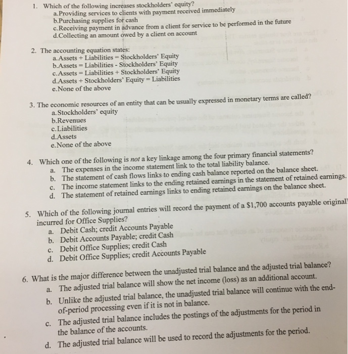 Solved Which of the following increases stockholders' | Chegg.com