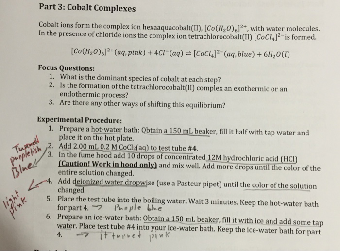 Solved Part 3: Cobalt Complexes Cobalt ions form the | Chegg.com