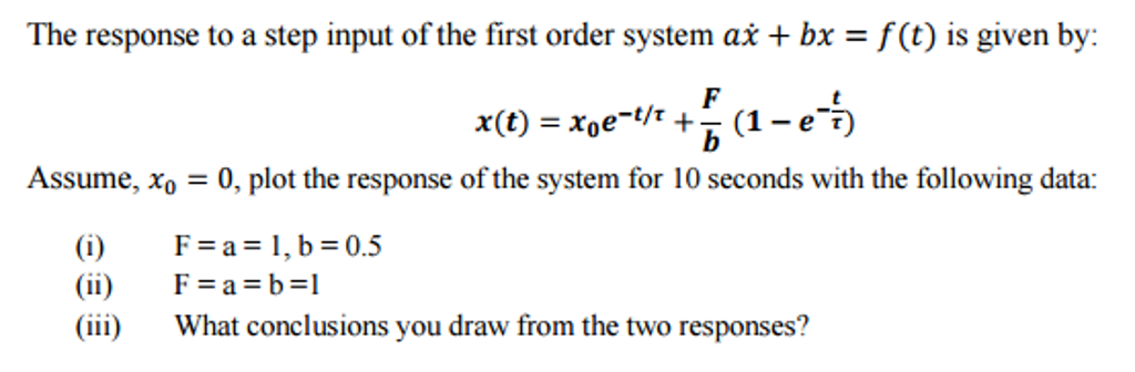 Solved The response to a step input of the first order | Chegg.com