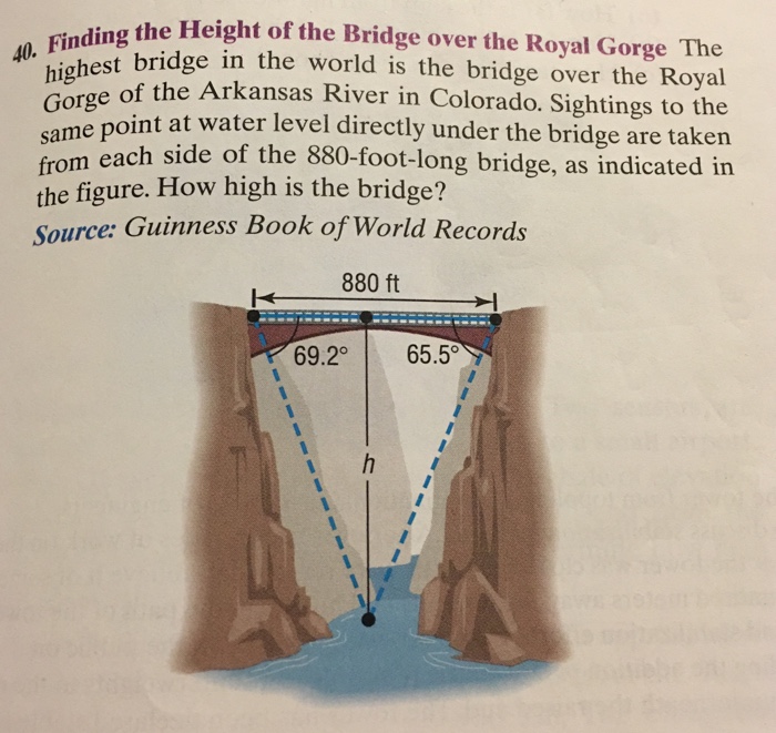 Solved Finding the Height of the Bridge over the Royal Gorge | Chegg.com