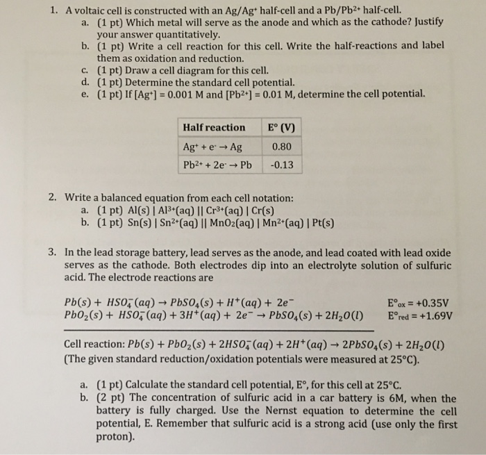 Solved A voltaic cell is constructed with an Ag/Ag^+