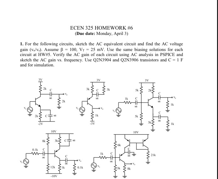 Solved For the following circuits, sketch the AC equivalent | Chegg.com