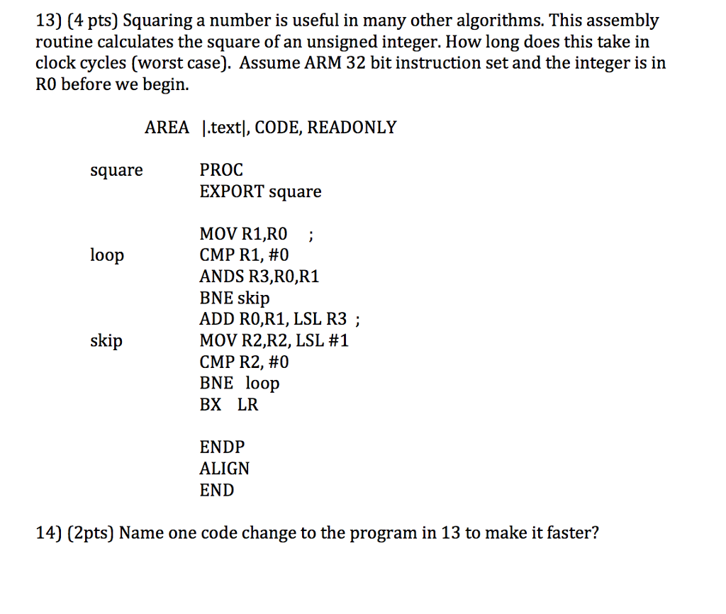 13) (4 pts) Squaring a number is useful in many other | Chegg.com