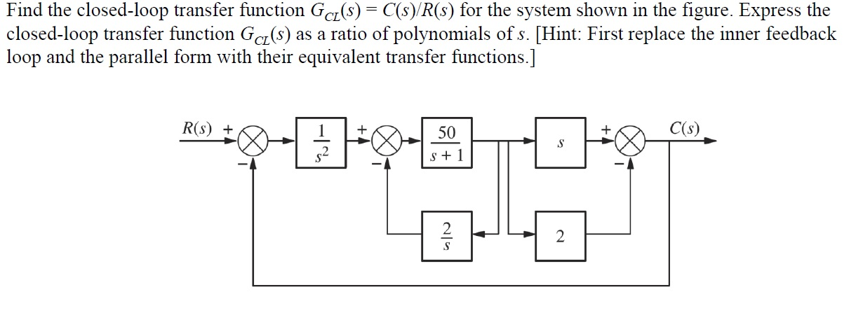 Solved Find the closed-loop transfer function GCl(S) = | Chegg.com