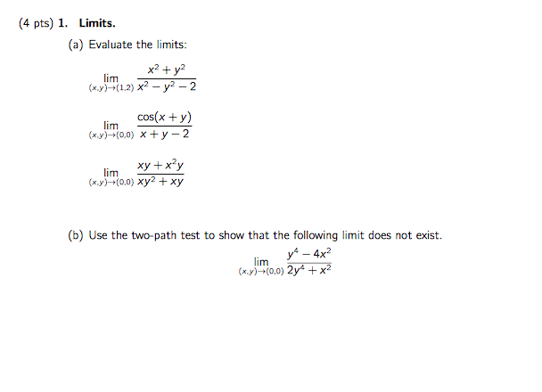 Solved Limits Evaluate The Limits Lim X Y Rightarrow