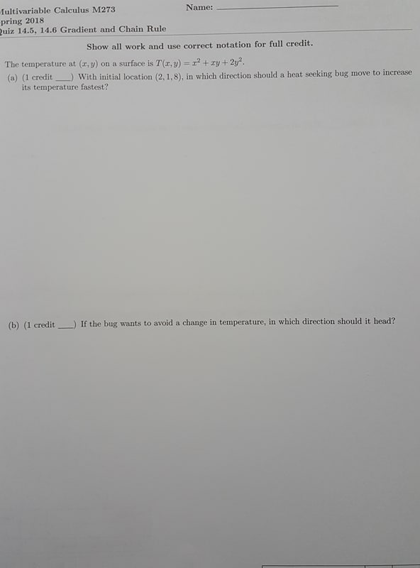 Solved Iultivariable Calculus M273 Name pring 2018 uiz