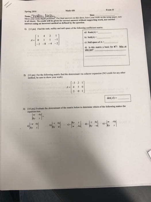 Solved Find The Rank, Nullity And Null Space Of The | Chegg.com