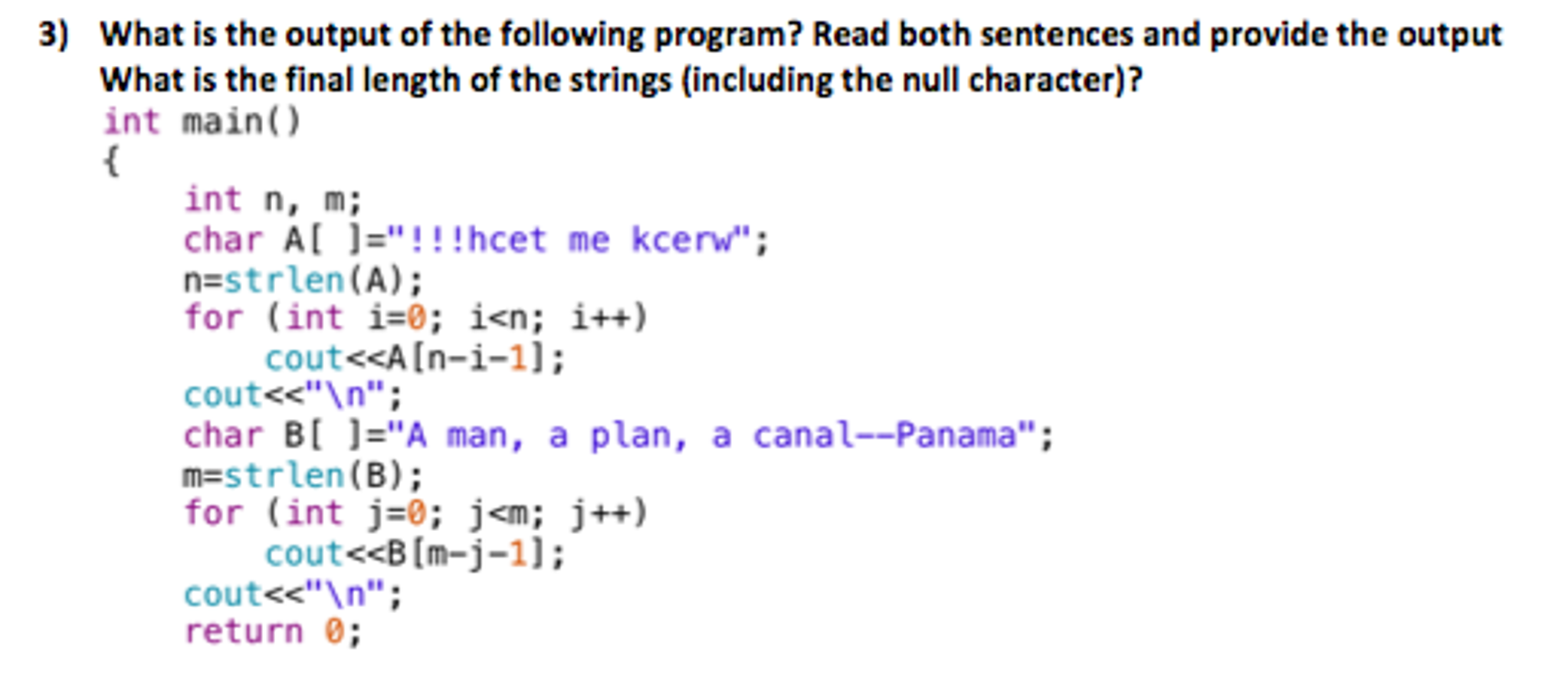 Solved What is the output of the following program? Read | Chegg.com