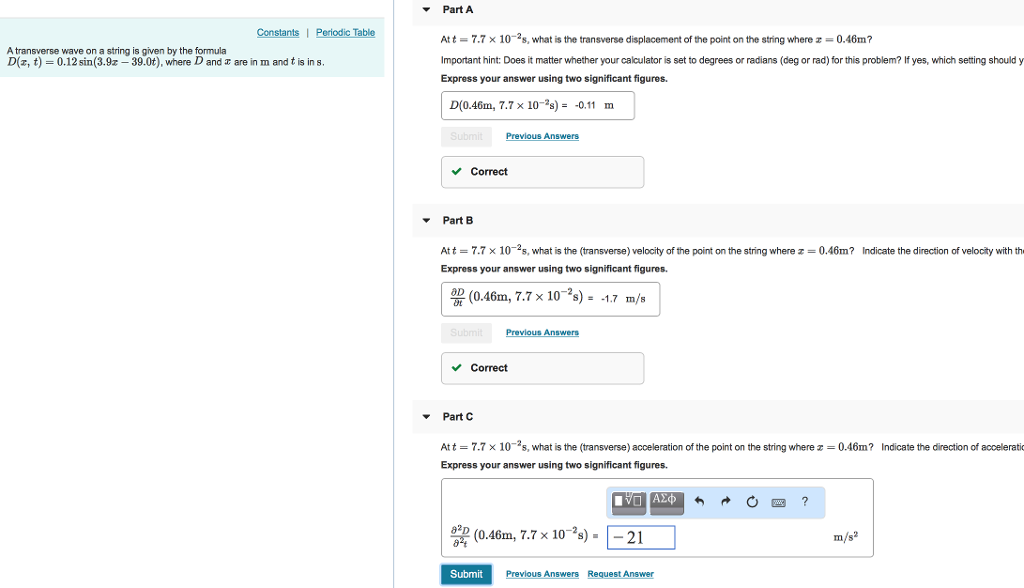 Solved ? Part A At t = 7.7 × 10-28, what is the transverse | Chegg.com